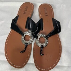 Guess Black Thong Sandals Size 9